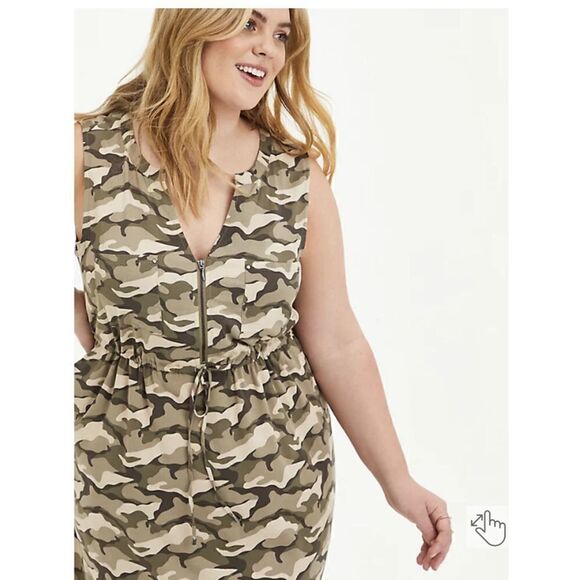 TORRID SLEEVELESS ZIP-FRONT SHIRT DRESS - STRETCH CHALLIS CAMO (Sz 0) - Picture 7 of 8